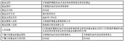 交银施罗德基金管理有限公司关于交银施罗德 稳安60天滚动持有债券型证券投资基金基金合同生效公告