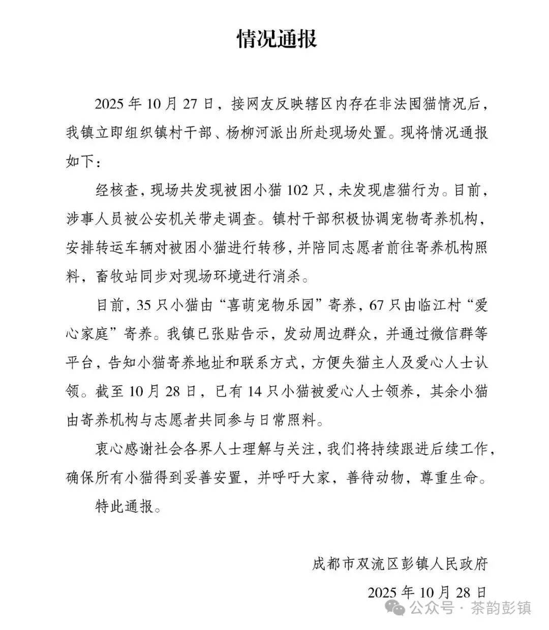 “成都一空置房非法囤猫”?官方通报:共发现被困小猫102只<strong></p>
<p>usdt</strong>,未发现虐猫行为